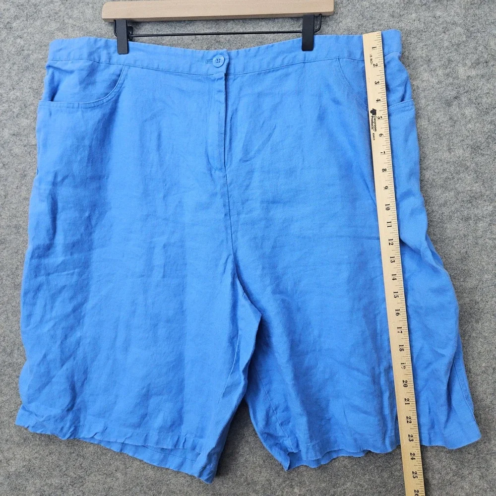 Kim Rogers Shorts Women's Blue 3X 100% Linen Elastic Waist Casual Plus Size